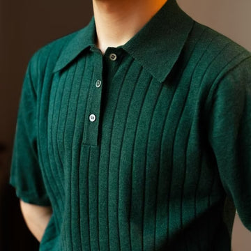 Wiaofellas Fashion Men Knit Polo Shirt Summer Short Sleeve Casual Strech Knitted Slim Tops Leisure Pure Color Button Lapel Men Polo T-shirt